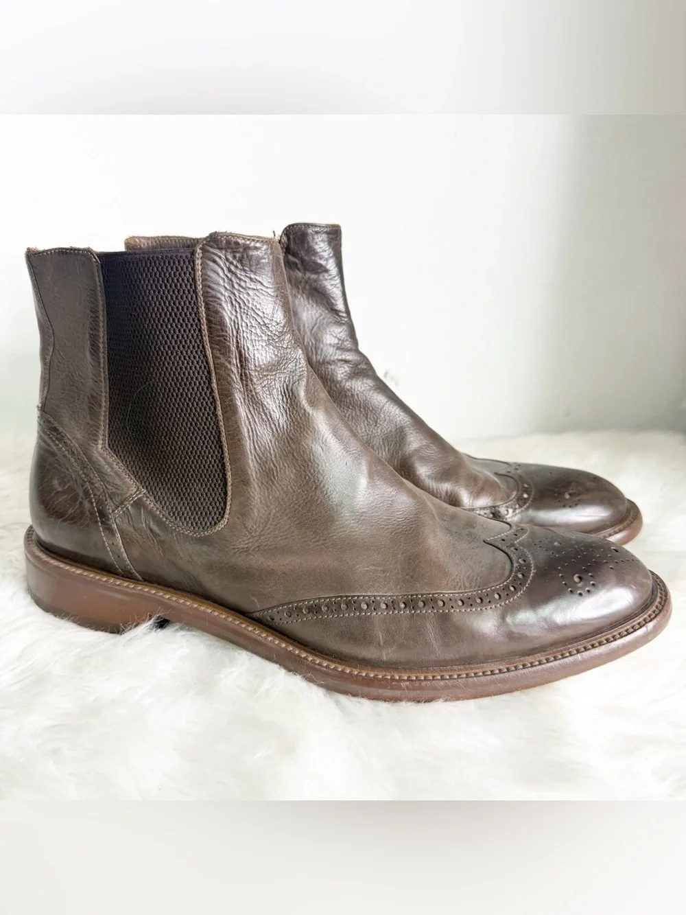 Johnston & Murphy Bryson Wingtip Chelsea Boots Brown Leather Men’s 13M